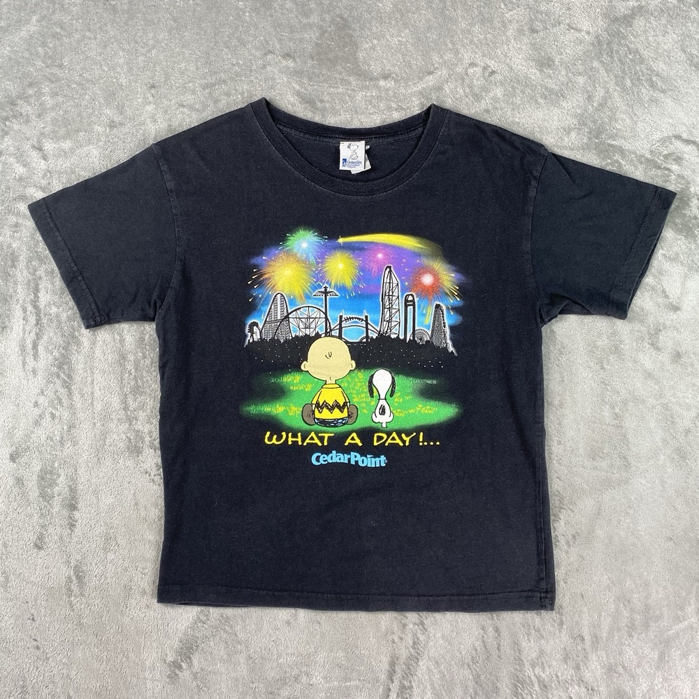 Vintage Snoopy Cedar Point Baby Tee Shirt Womens M Black Peanuts Graphic